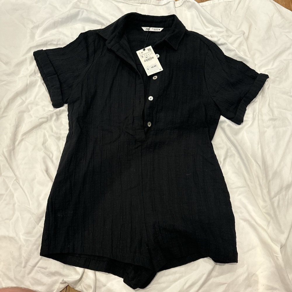 Zara Black Button-Up Top